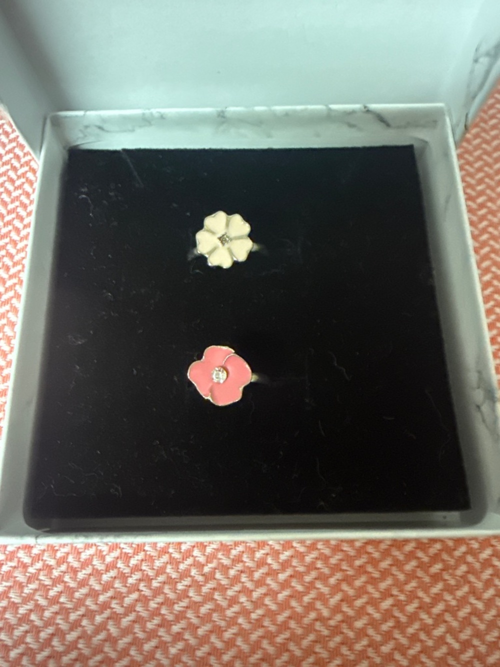 Adjustable Pink Flower Ring Set